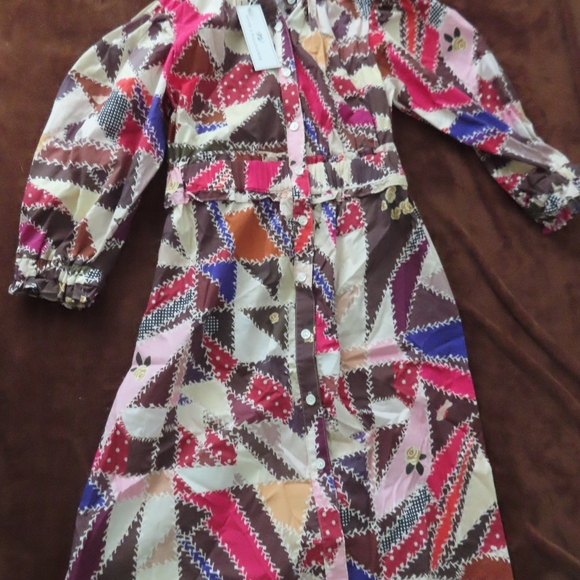 Never A Wallflower elastic collar  button up patchwork print dress  XS NWT - Picture 1 of 5